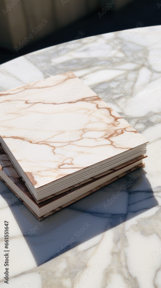 white and square notebook on a marble background white and square notebook on a marble background