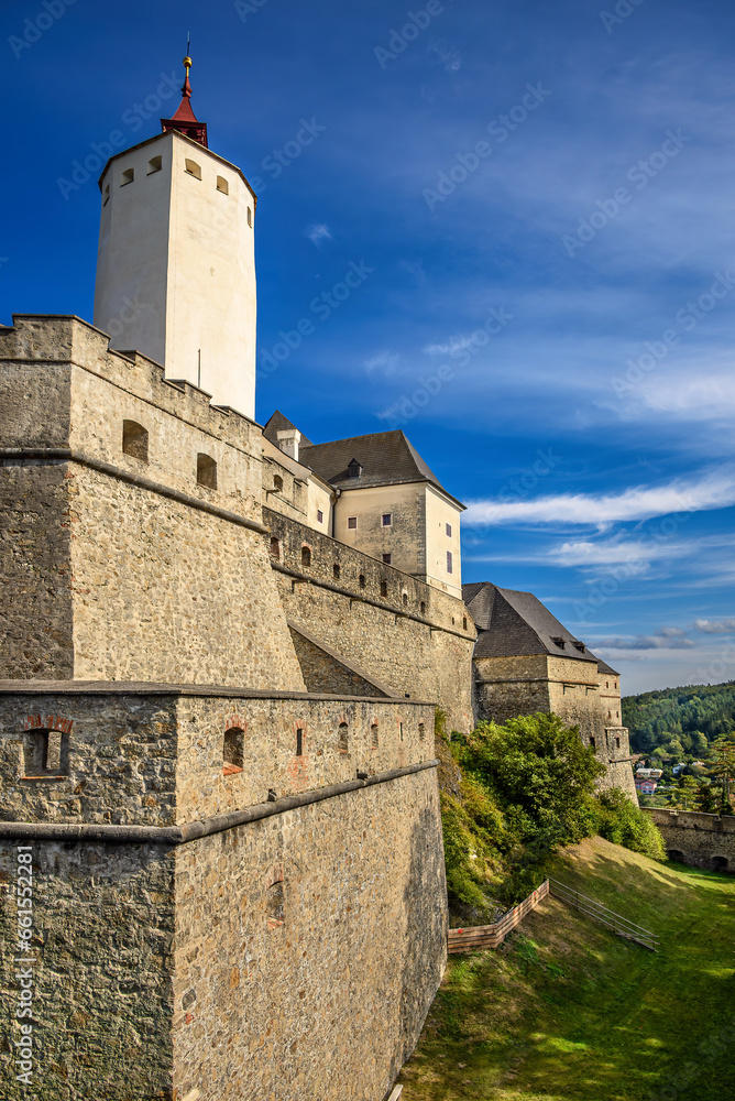 Stone walls of the medieval Forchtenstein Castle in Burgenland, Austria