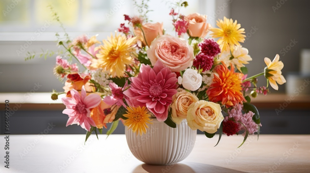 bright colored flowers and greenery in a glass vase bright colored flowers and greenery in a glass vase