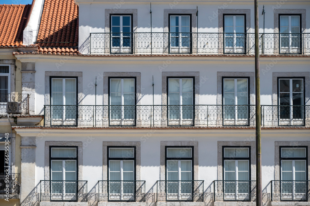 Facades of buildings in the heart of Lisbon in Portugal