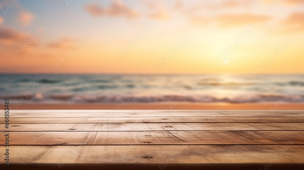 Close-Up of a Light Brown Wooden Table with a Sunset at the Beach Blurry Background, Ideal for Product Placement in a Beachside Marketing Concept
Close-Up of a Light Brown Wooden Table with a Sunset at the Beach Blurry Background, Ideal for Product Placement in a Beachside Marketing Concept