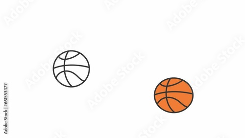 Bouncing basketball animation. Flat cartoon style icon 4K video footage for web design. Ball dribble isolated colorful and line animated object on white background. photo