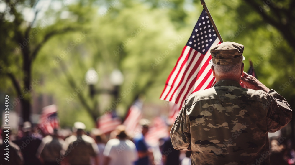 A group of veterans saluting the flag during a Memorial Day parade ...