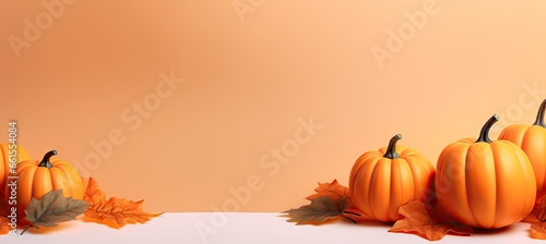 halloween pumpkins as backgrounds with orange leaves Generative AI