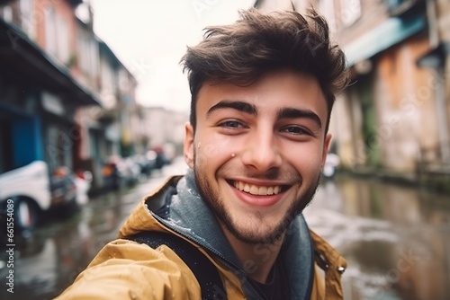 selfie portrait of normal young man on the street