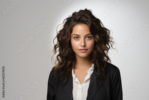 Portrait of a successful young business woman in a suit on a white background