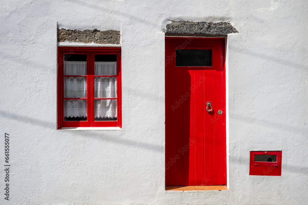 House window and door in Ponta Delgada on the Island of Sao Miguel in the Azores