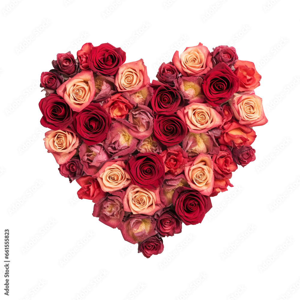 Bunch of red and pink colour of roses be arrange in heart shape an be isolated on white background. Bunch of red and pink colour of roses be arrange in heart shape an be isolated on white background.
