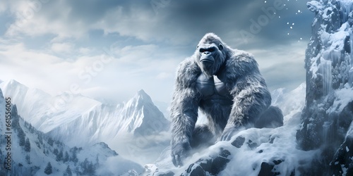 "Frosty Strength: Gorilla in a Winter Wonderland" | Background Design | Generative AI Artwork