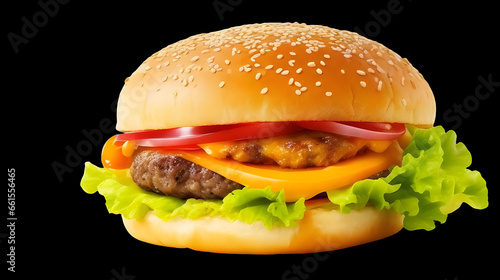 Delicious Burger with Cheese, Meat, and Fresh Vegetables