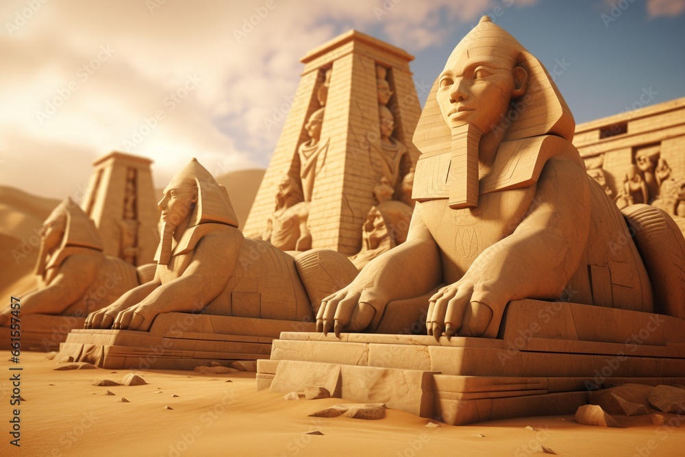 sphinx and pyramid, Generative AI - obrazy, fototapety, plakaty 