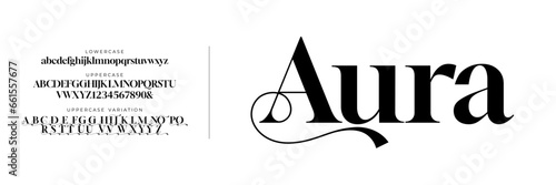 Elegant Font Uppercase Lowercase Number And Ampersand. Classic Lettering Minimal Fashion Designs. Typography modern serif fonts regular decorative vintage concept. vector illustration
