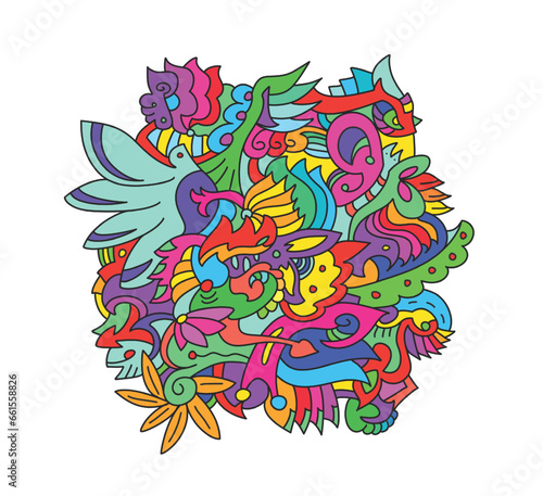 colorful abstract illustrations of plants, animals, seeds, fruit, fish, wings, flowers, for web design, landing pages, social media stories and printed materials