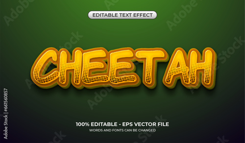 3D Bold Yellow Cheetah text effect. Editable Pop Art text with halftone. Wildlife logo mockup