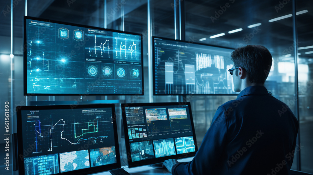 A central control room in a smart factory displays real-time data and analytics from the entire production line, promoting informed decision-making and communication. A central control room in a smart factory displays real-time data and analytics from the entire production line, promoting informed decision-making and communication.