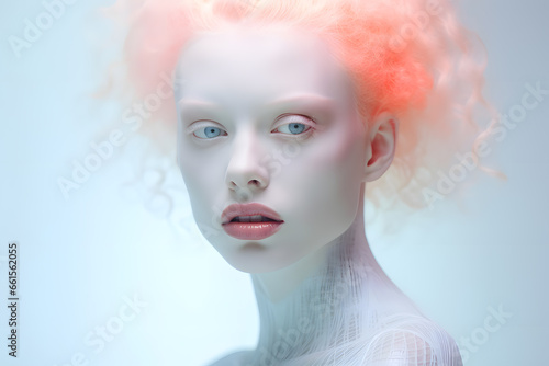 Albino woman futuristic portrait  luminous color palette