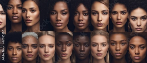 Diversity concept, shape of women's faces of different race, color, nationality, ethnicity. Differen