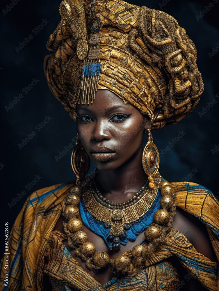 Beautiful african woman in a gold turban.