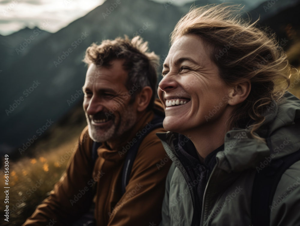 Man and woman are hiking in the mountains. Man and woman are hiking in the mountains.
