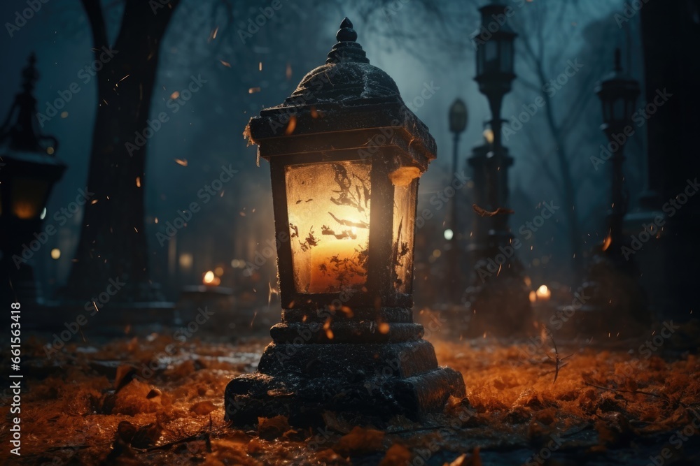 Lamp with candles in the cemetery, Day of the dead Lamp with candles in the cemetery, Day of the dead
