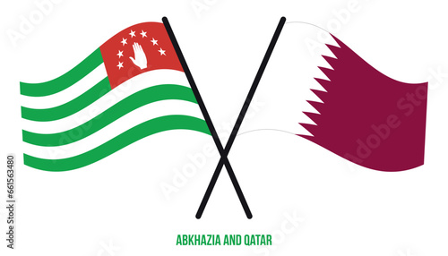 Abkhazia and Qatar Flags Crossed And Waving Flat Style. Official Proportion. Correct Colors.
