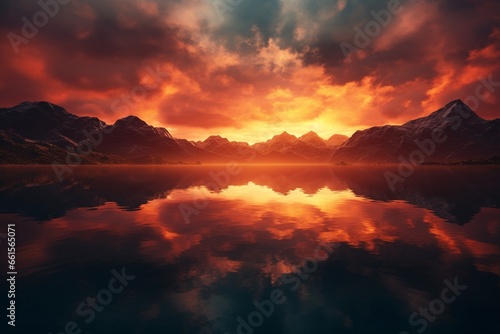 sunset over the lake, Generative AI