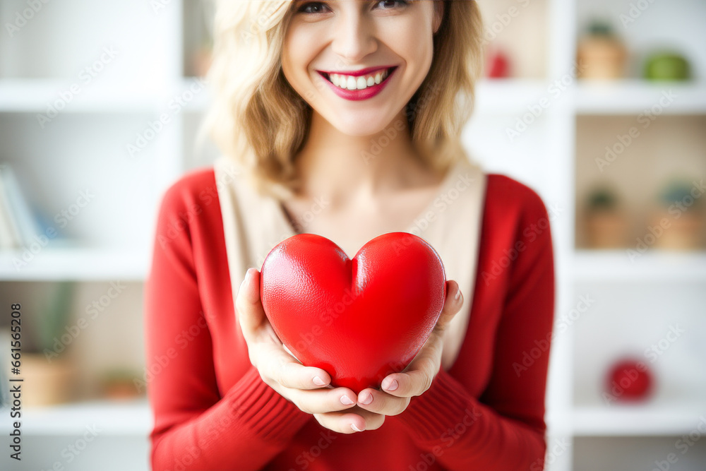 Woman holding a healthy heart symbolizing wellness and prevention. Woman holding a healthy heart symbolizing wellness and prevention.