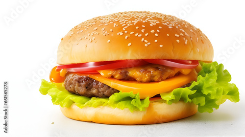 Delicious Burger with Cheese, Meat, and Fresh Vegetables