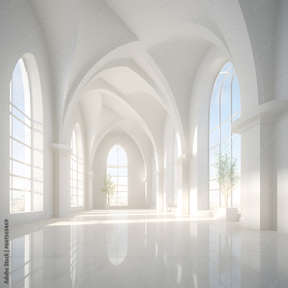 Abstract 3d white architecture interior for design, modern, contemporary, indoor and outdoor, curved wall, blue architecture, with sunny day Abstract 3d white architecture interior for design, modern, contemporary, indoor and outdoor, curved wall, blue architecture, with sunny day
