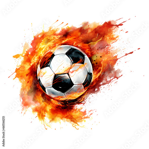 Soccer Ball On Fire Watercolor Clipart