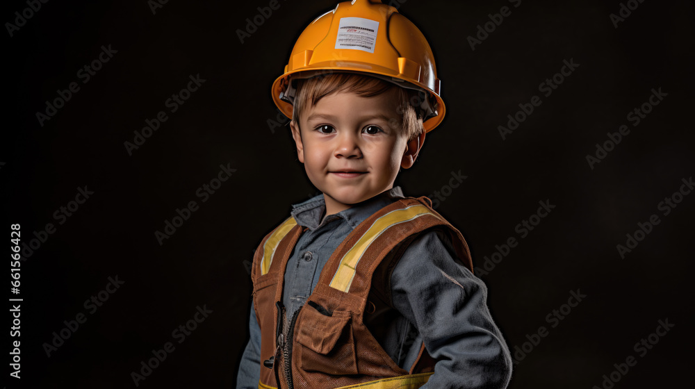 Happy boy wearing helmet or hard hat imitate builder or engineer Happy boy wearing helmet or hard hat imitate builder or engineer