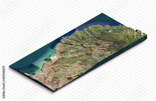 3d model map of Hawaii. Terrain map, Isometric map virtual terrain 3d for infographic. Geography and topography planet earth flattened satellite view