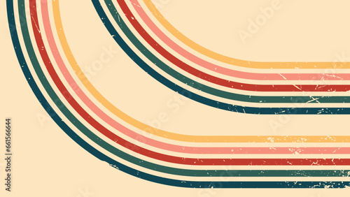 Abstract background of rainbow groovy Wavy Line design in 1970s Hippie Vintage Retro style. Old Vintage Retro background, Vector pattern, Vector vintage pattern,  Vintage 70s colorful lines background