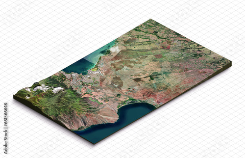 Wallpaper Mural 3d model map of Hawaii. Terrain map, Isometric map virtual terrain 3d for infographic. Geography and topography planet earth flattened satellite view Torontodigital.ca
