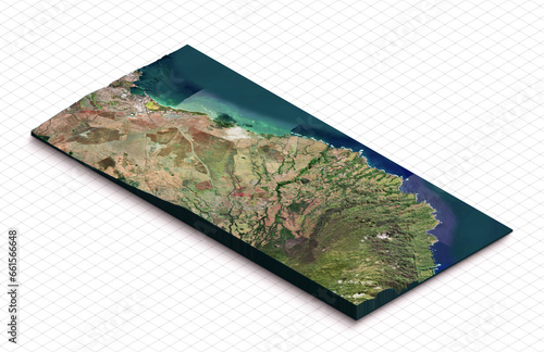3d model map of Hawaii. Terrain map, Isometric map virtual terrain 3d for infographic. Geography and topography planet earth flattened satellite view