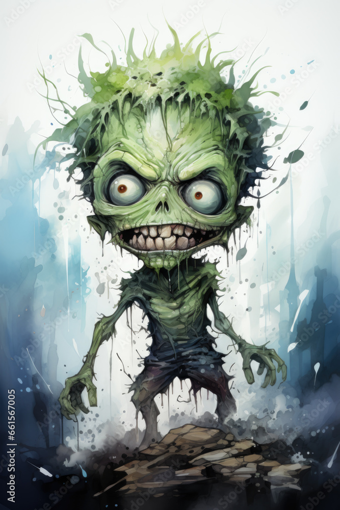 Green zombie with bulging eyes cartoon style Green zombie with bulging eyes cartoon style