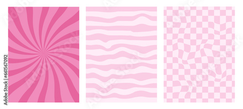 Retro pink cowgirl geometric posters set. Trendy retro background with pink geometric elements. 