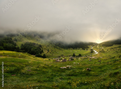 The beautiful Ossau Valley in France, on the north face of the Pyrenees