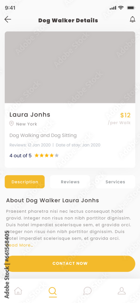 Dog Walking, Cat Sitting, Pet Walker, Home Dog Boarding and Care, Animal Sitter App UI Template