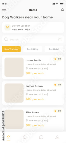 Dog Walking, Cat Sitting, Pet Walker, Home Dog Boarding and Care, Animal Sitter App UI Template