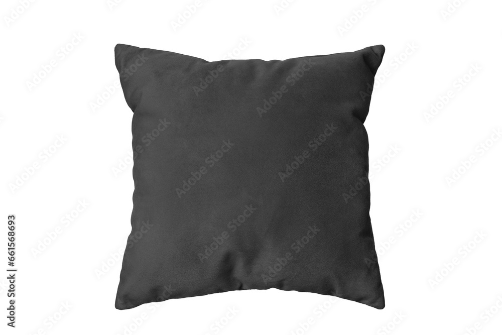 Decorative black rectangular pillow for sleeping and resting isolated on white, transparent background, PNG. Cushion for home interior decor, pillowcase mockup, template for design.