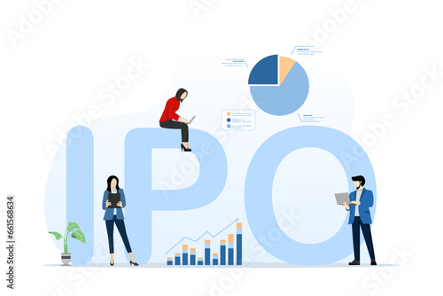 IPO concept. initial public offering. investors invest in stock market shares. Company growth. Passive income. Illustration for websites, landing pages, mobile apps, posters and banners.