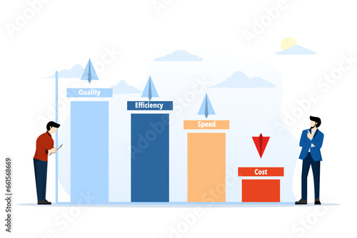 business concept. Quality improvement, efficiency and speed graph, efficiency to increase productivity, quality or progress, optimization, performance improvement, flat vector illustration.