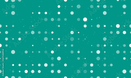 Seamless background pattern of evenly spaced white circles of different sizes and opacity. Vector illustration on teal background with stars