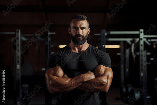 Man with strong muscles at the gym for a workout