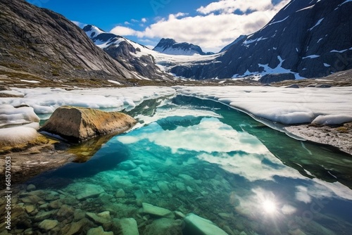 Beautiful melting glacier in Jostedalen National Park, Norway. Generative AI