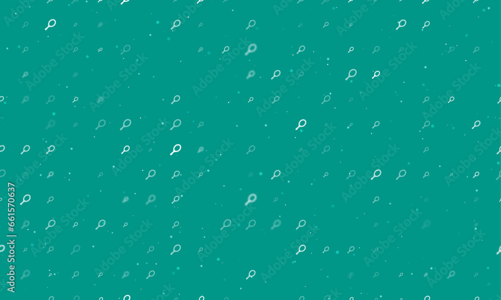 Seamless background pattern of evenly spaced white tennis symbols of different sizes and opacity. Vector illustration on teal background with stars