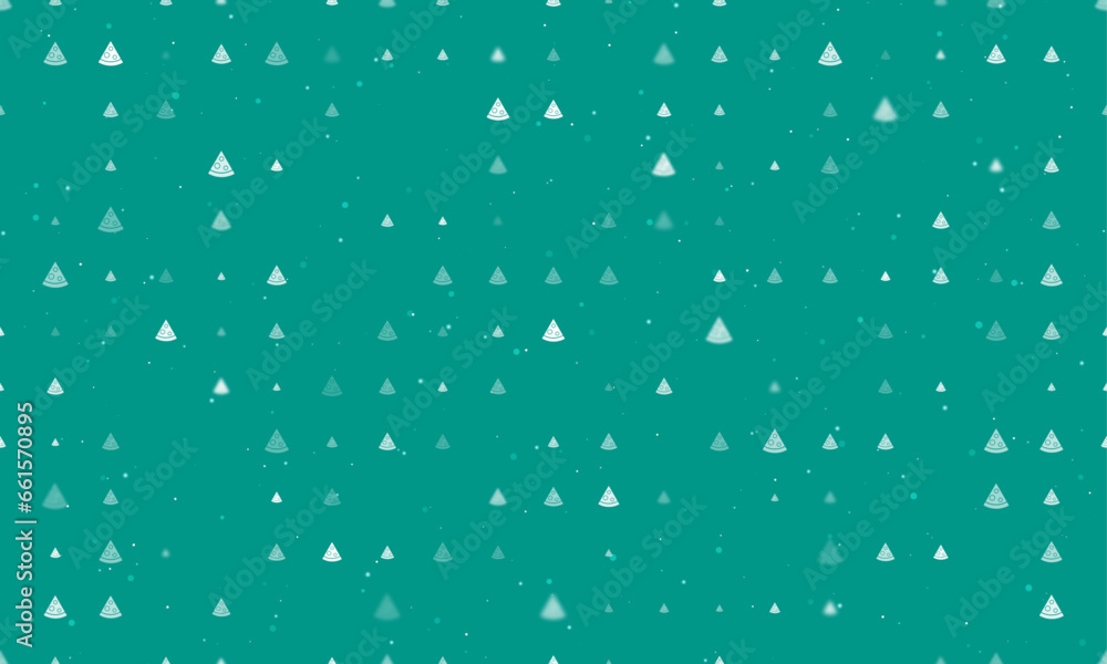 Seamless background pattern of evenly spaced white slice of pizzas of different sizes and opacity. Vector illustration on teal background with stars Seamless background pattern of evenly spaced white slice of pizzas of different sizes and opacity. Vector illustration on teal background with stars