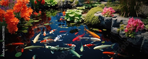 Serene Japanese koi pond
