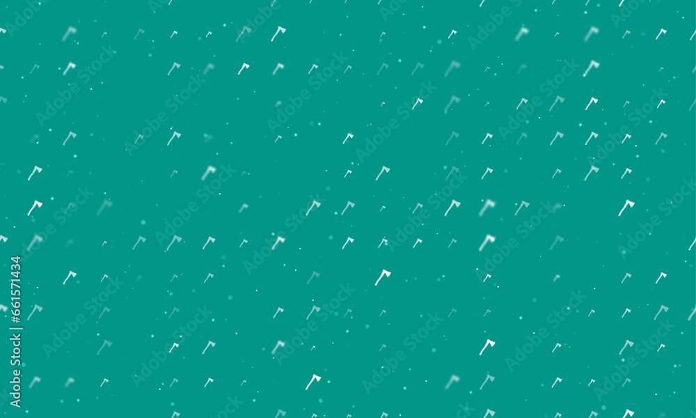 Seamless background pattern of evenly spaced white ax symbols of different sizes and opacity. Vector illustration on teal background with stars